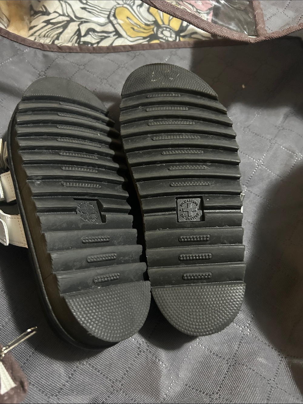 Dr. Martens White Triple-Strap Leather Slide Sandals with Yellow Stitching - Picture 2 of 4
